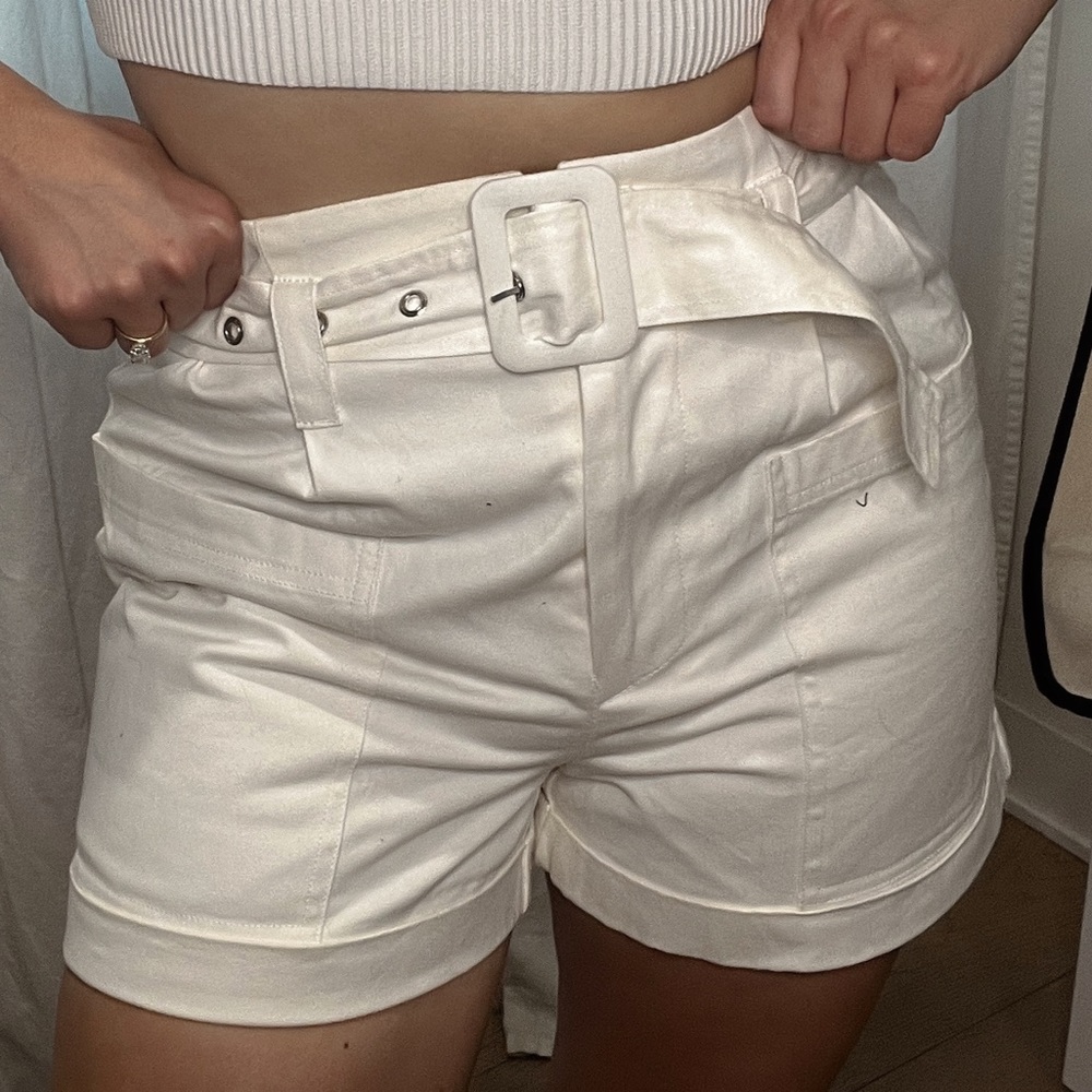 NA-KD Off White Cargo Shorts